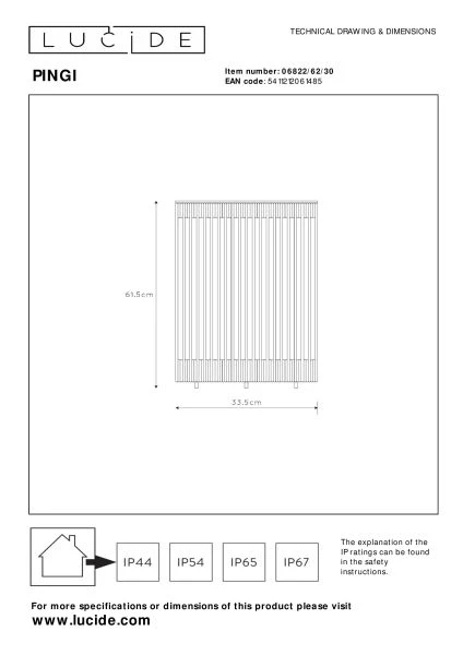 Lucide PINGI - Lampadaire Rechargeable Intérieur/Extérieur - Batterie/Piles - Ø 33,5 cm - LED 3 StepDim - 1x3W 3000K - IP44 - Noir - technique